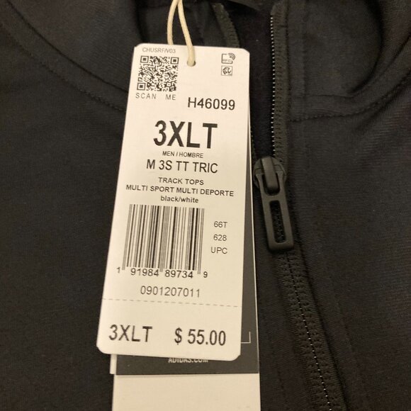 ⭐️NWT 3X adidas 3 stripe mens track jacket black and white zip up - Picture 4 of 4